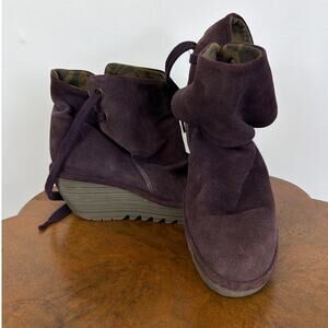 Fly London Suede Lace-Up Wedge Ankle Boots 10.5